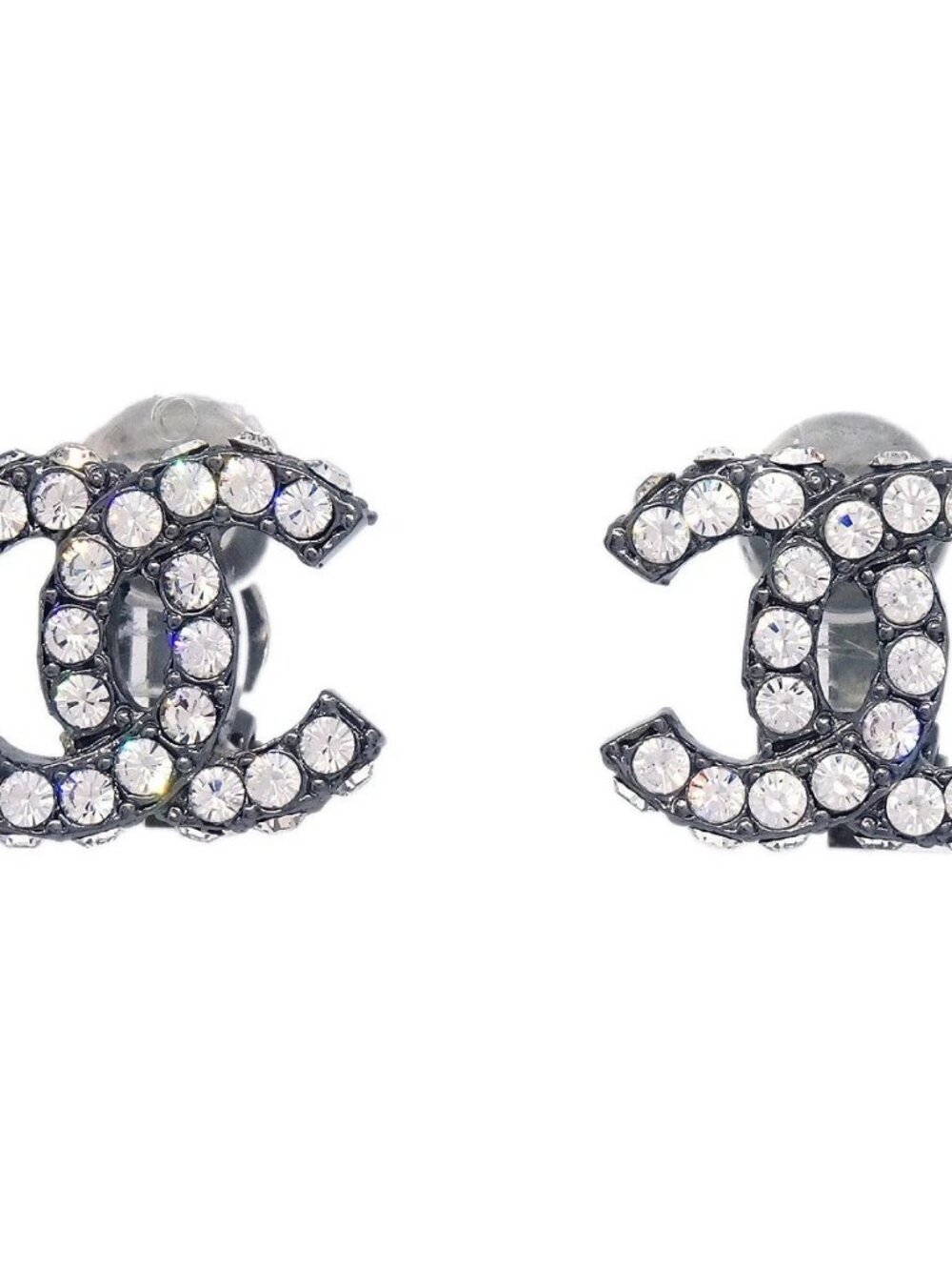 Chanel CC Silver Rhinestone Clip-On Earrings 03A 136262 - Picture 1 of 8